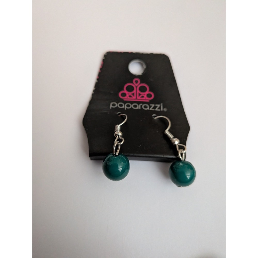 Paparazzi Teal Green Bead Dangle Earrings Silver Tone Fishhook Jewelry